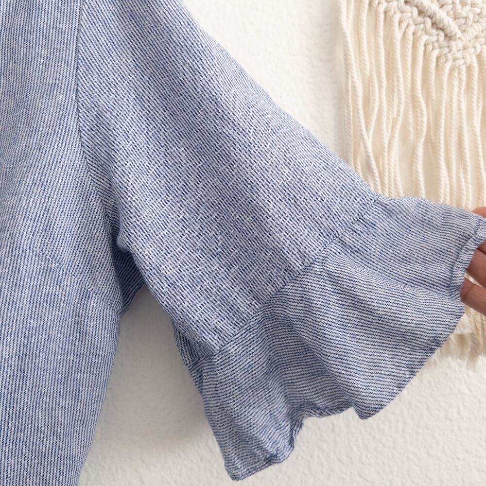 GAP Large Linen and Cotton Blue and White Stripe Ruffle Wrap Dress - Picture 3 of 7